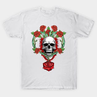 Skull with snakes and roses T-Shirt